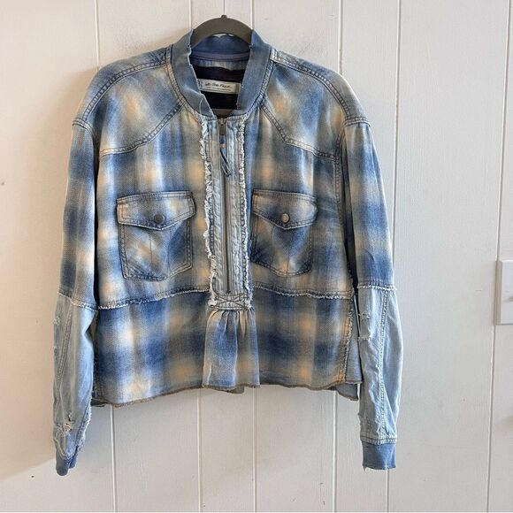 Free People We The Free Leon Plaid Flannel Denim Pullover - Picture 10 of 15